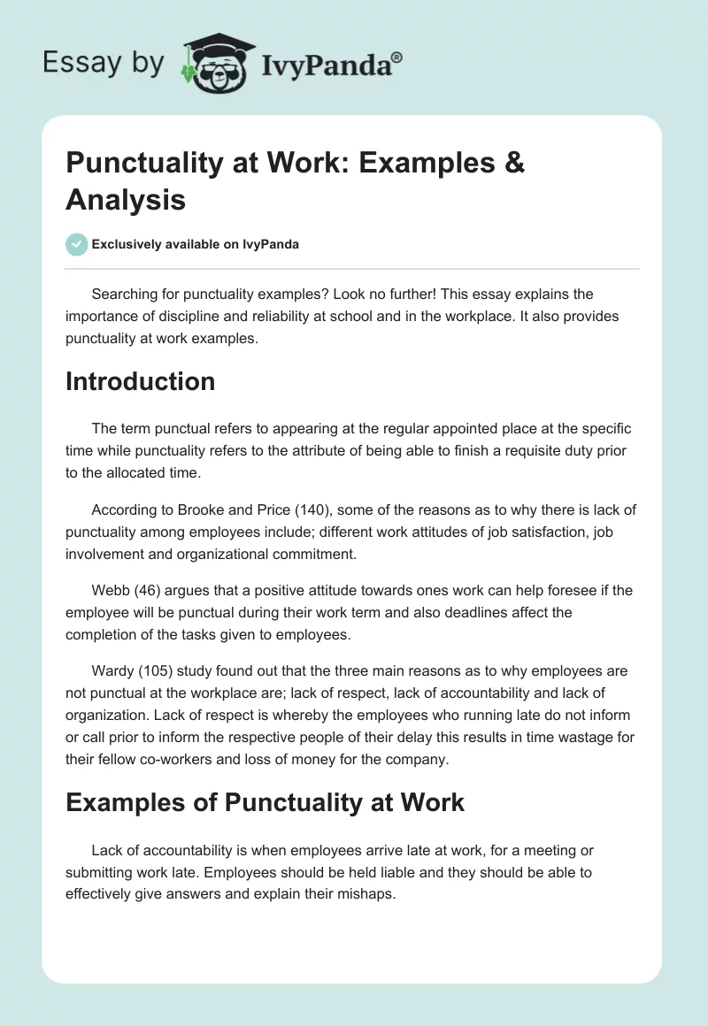 Punctuality at Work: Examples & Analysis. Page 1