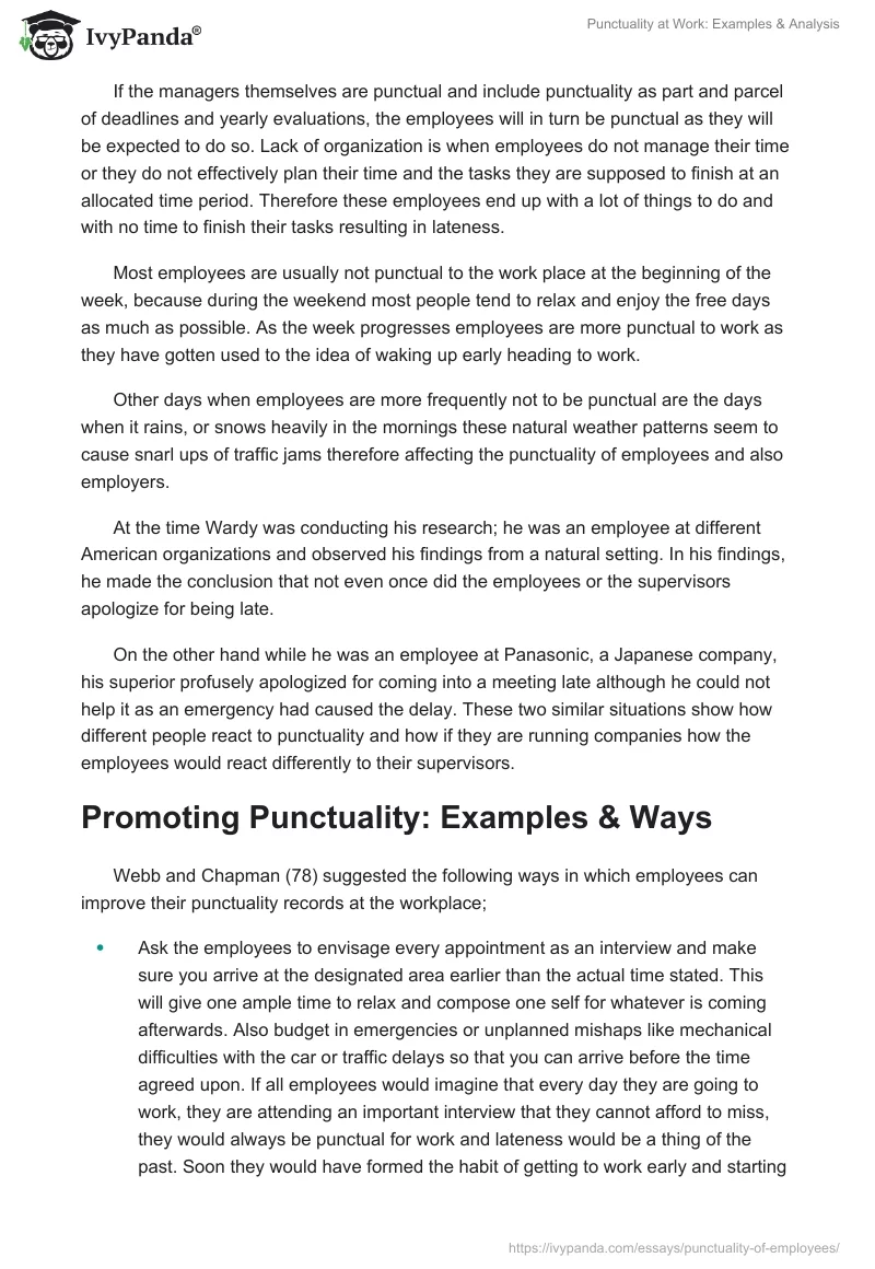 Punctuality at Work: Examples & Analysis. Page 2