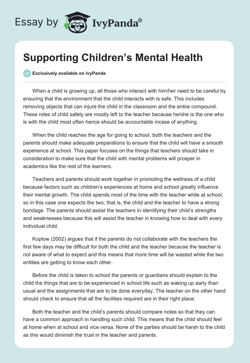 Supporting Children’s Mental Health. Page 1
