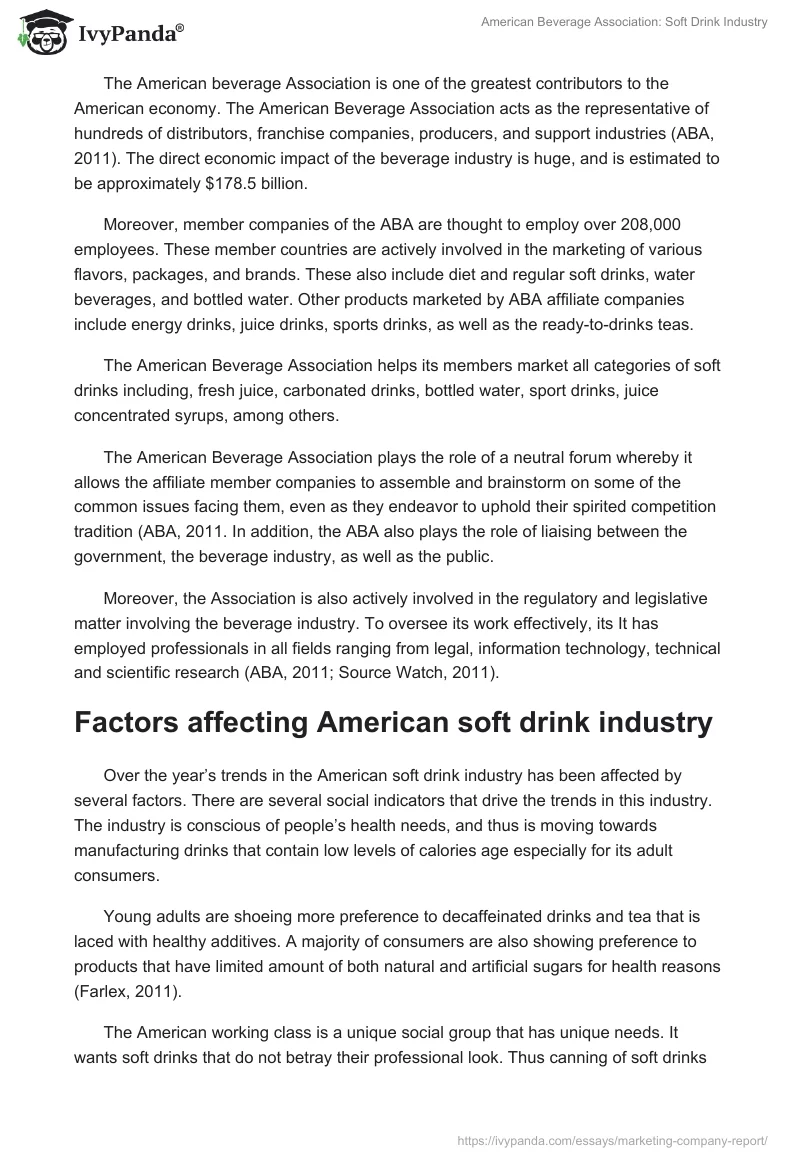 American Beverage Association: Soft Drink Industry. Page 2