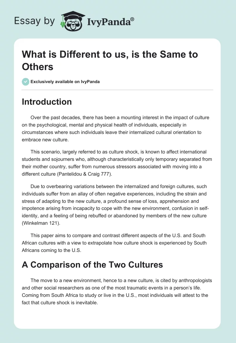 What is Different to us, is the Same to Others. Page 1