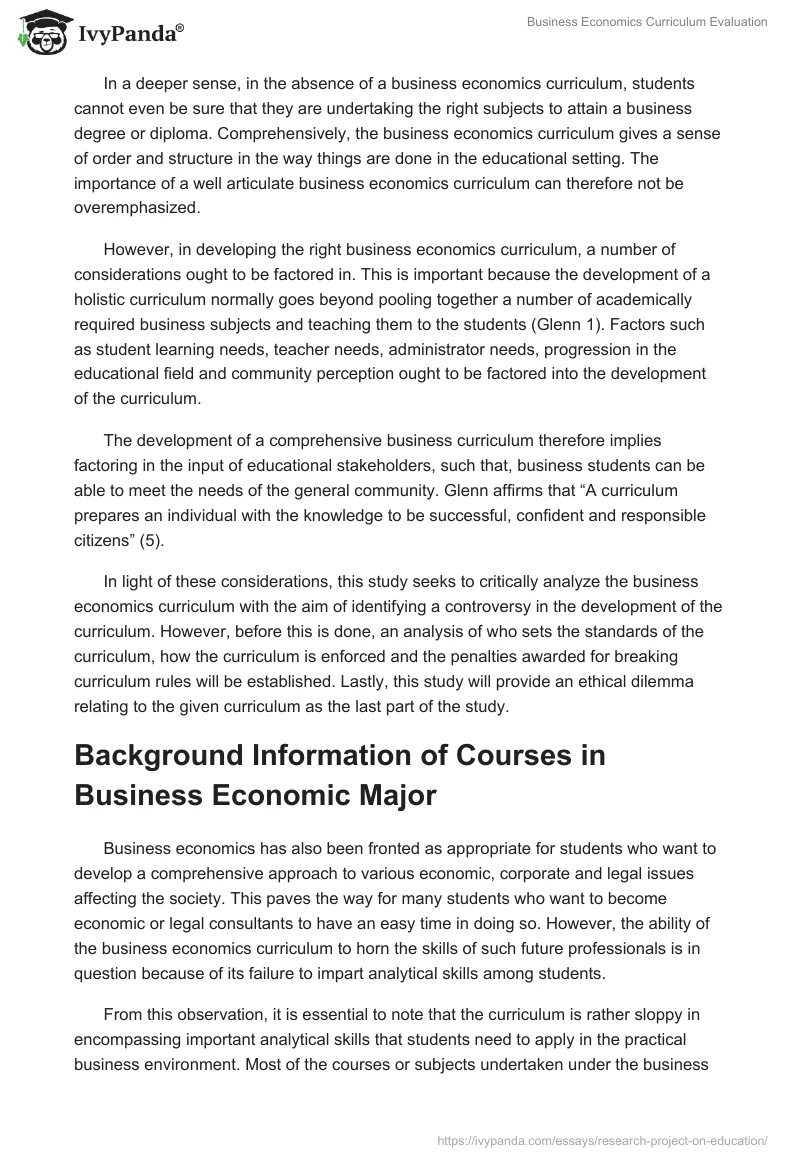 Business Economics Curriculum Evaluation. Page 2
