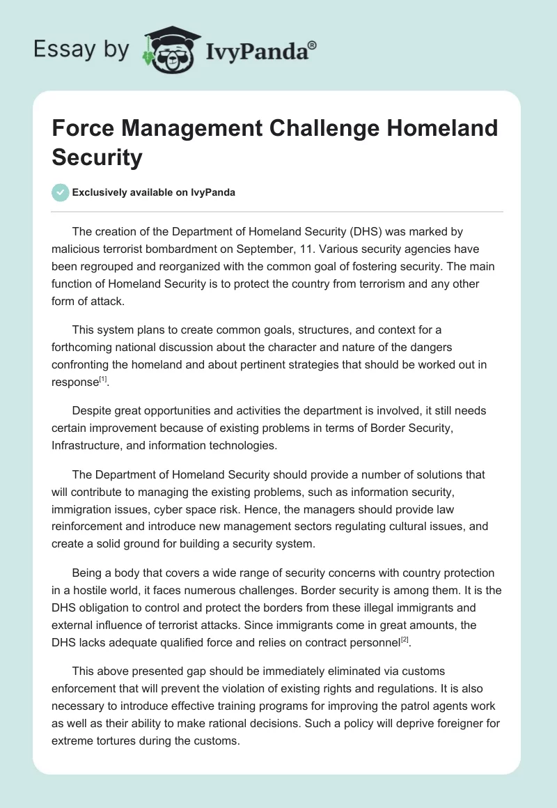 Force Management Challenge "Homeland Security". Page 1