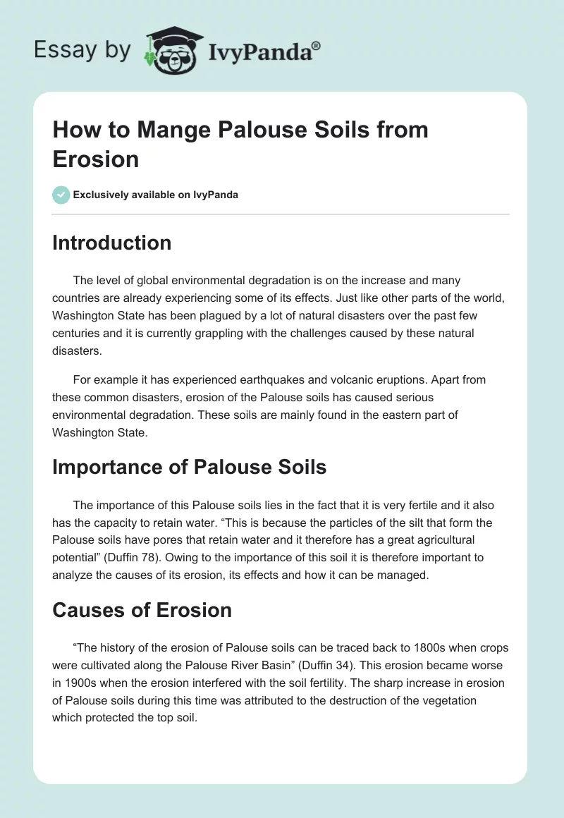 How to Mange Palouse Soils from Erosion. Page 1