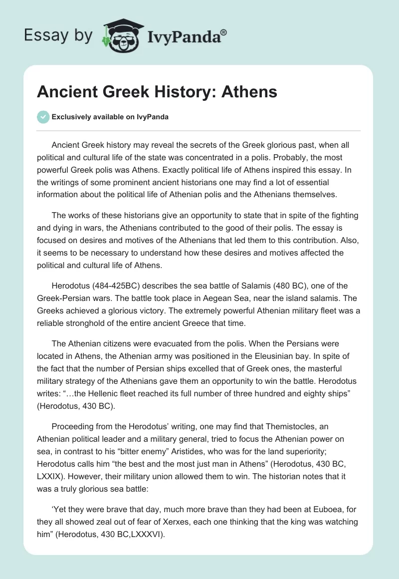 Ancient Greek History: Athens. Page 1