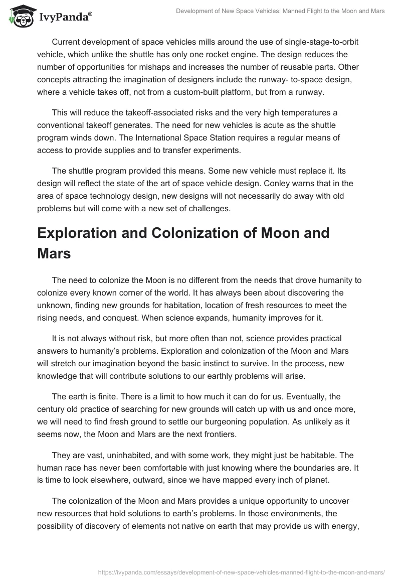 Development of New Space Vehicles: Manned Flight to the Moon and Mars. Page 3