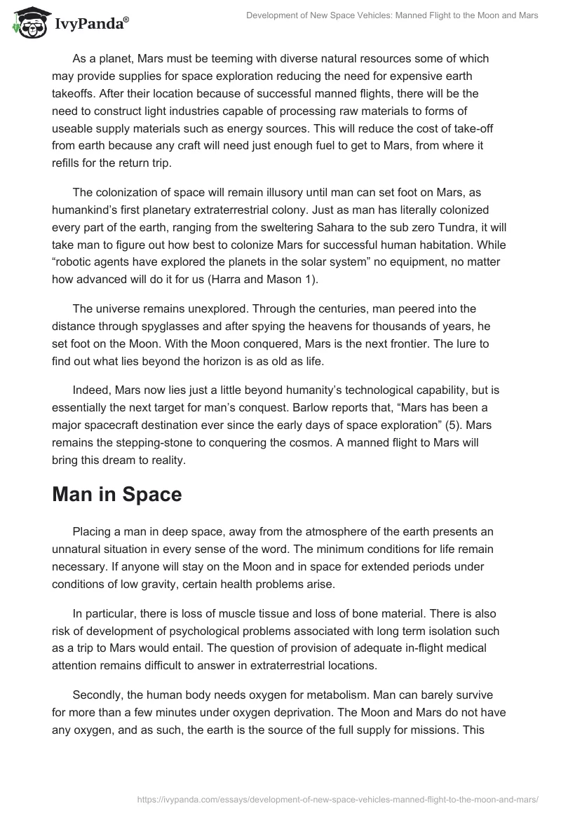 Development of New Space Vehicles: Manned Flight to the Moon and Mars. Page 5
