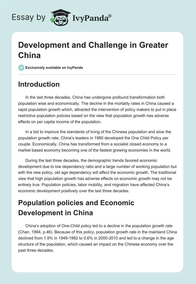 Development and Challenge in Greater China. Page 1