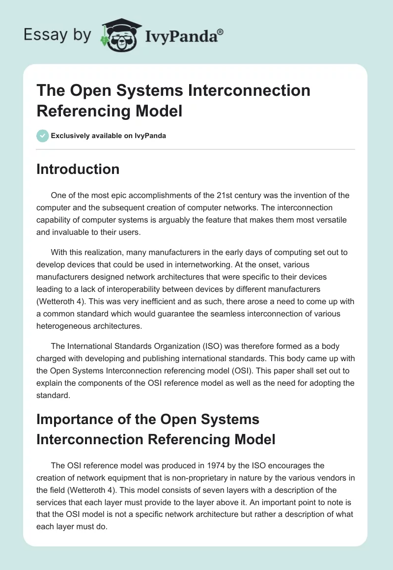 The Open Systems Interconnection Referencing Model. Page 1