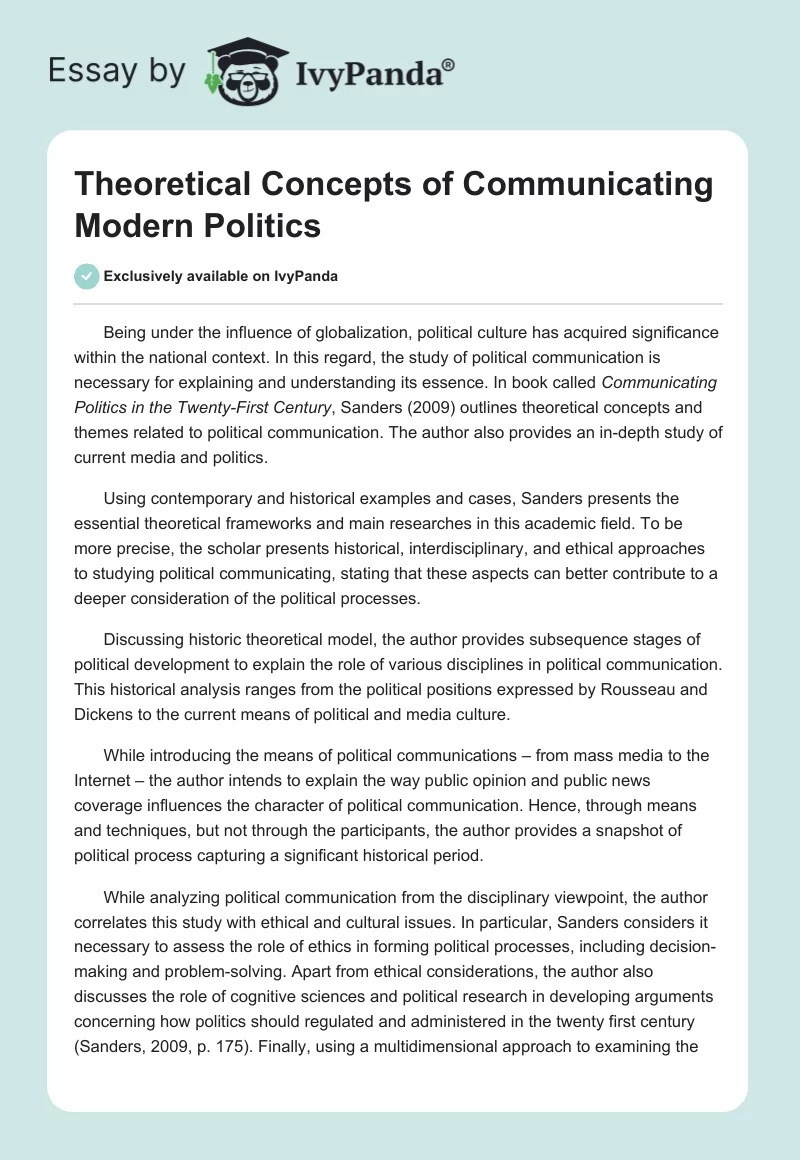 Theoretical Concepts of Communicating Modern Politics. Page 1