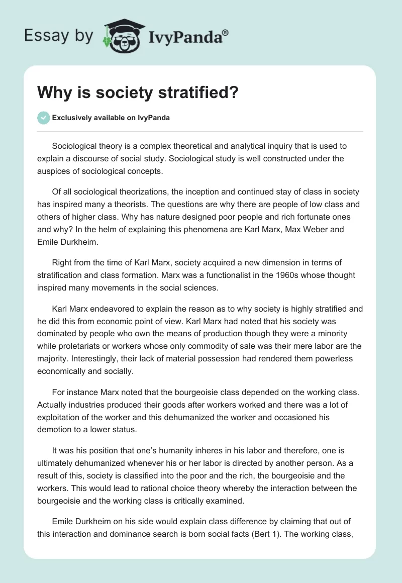 Why is society stratified?. Page 1