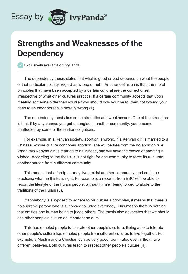 Strengths and Weaknesses of the Dependency. Page 1