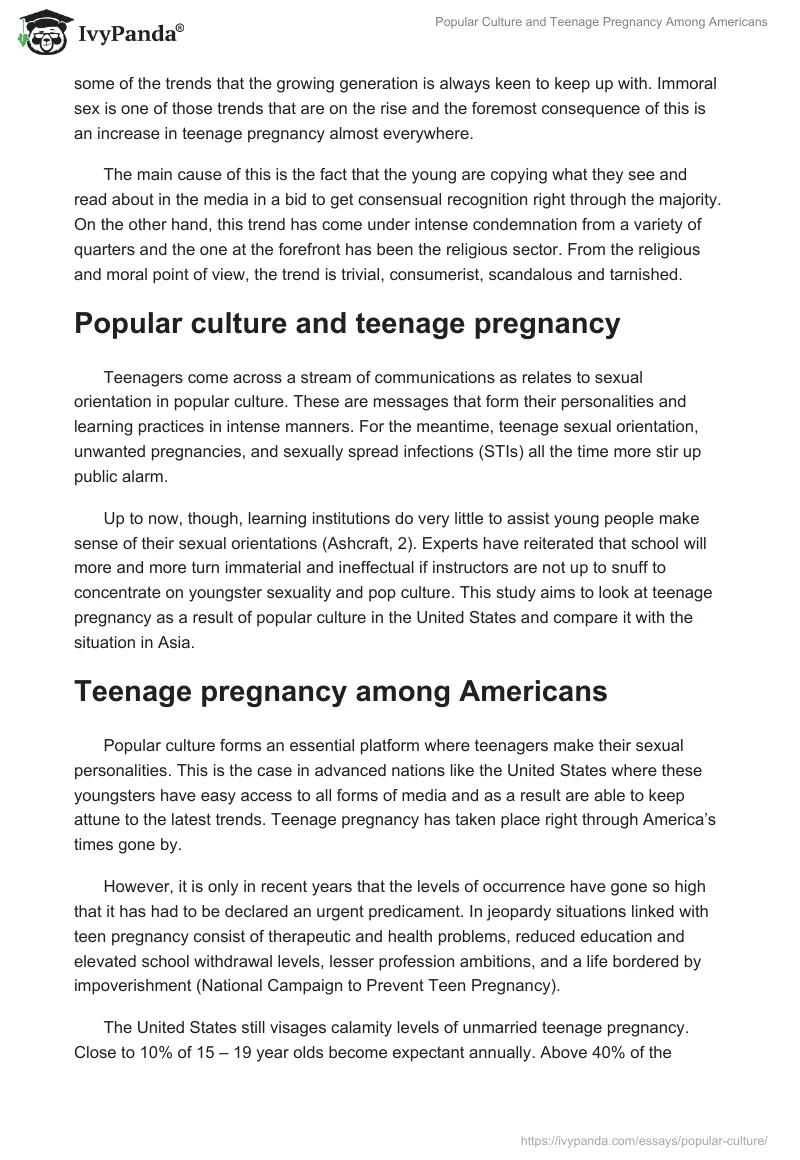 Popular Culture and Teenage Pregnancy Among Americans. Page 2