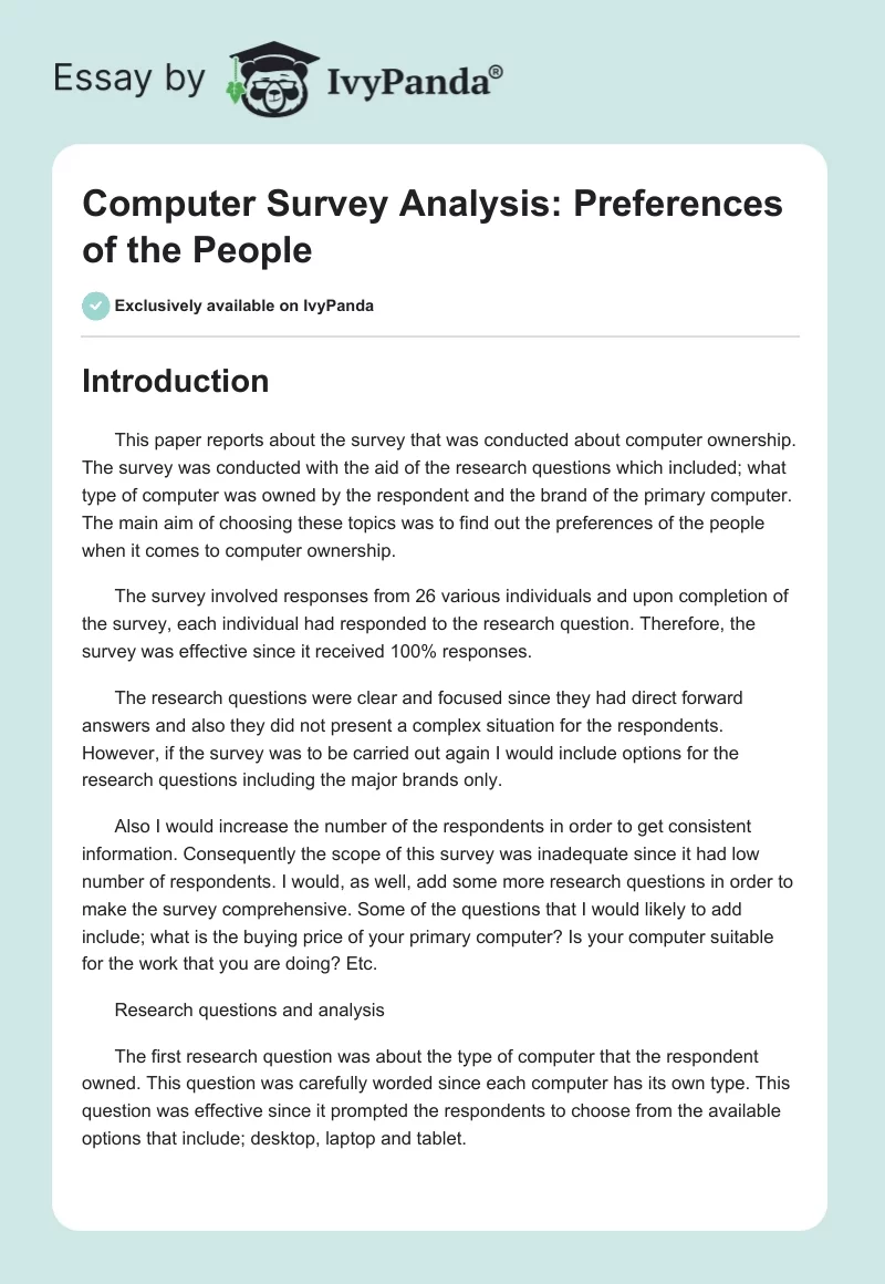 Computer Survey Analysis: Preferences of the People. Page 1