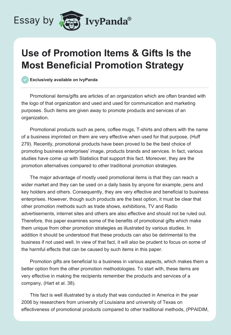Use of Promotion Items & Gifts Is the Most Beneficial Promotion Strategy. Page 1