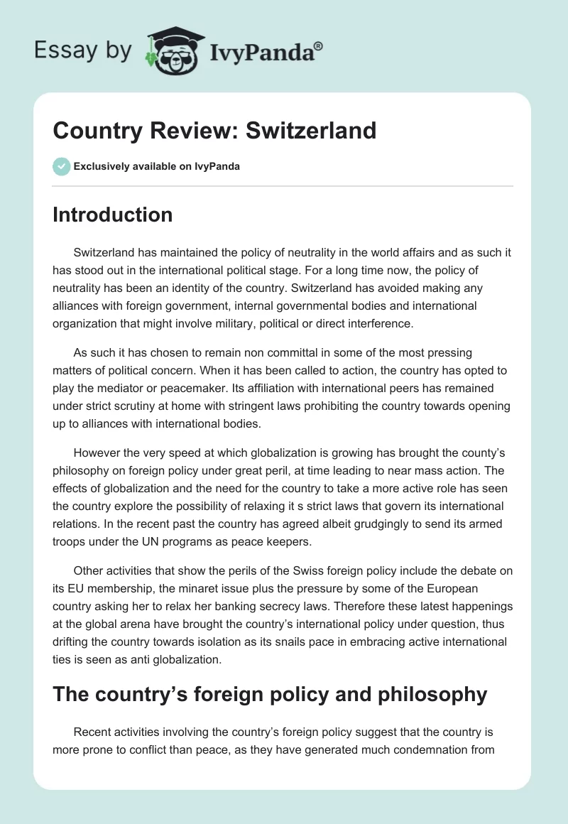 Country Review: Switzerland. Page 1