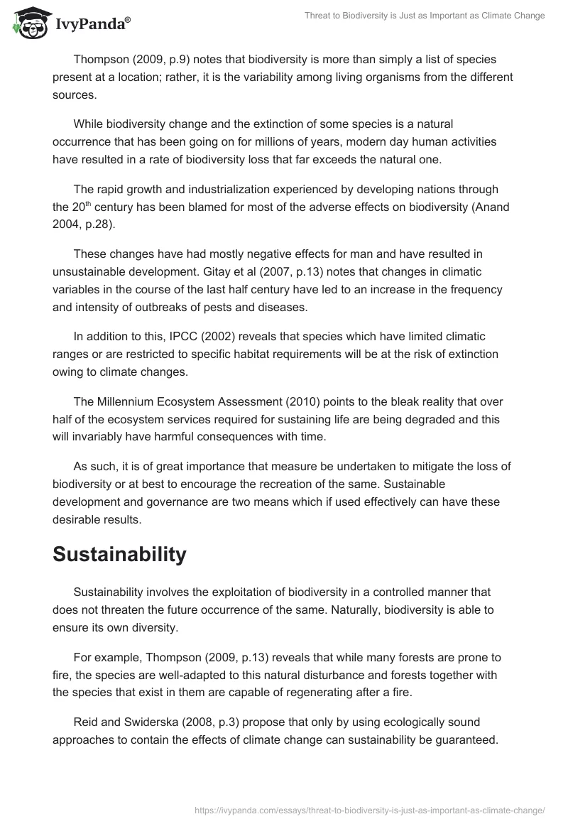 Threat to Biodiversity Is Just as Important as Climate Change. Page 2
