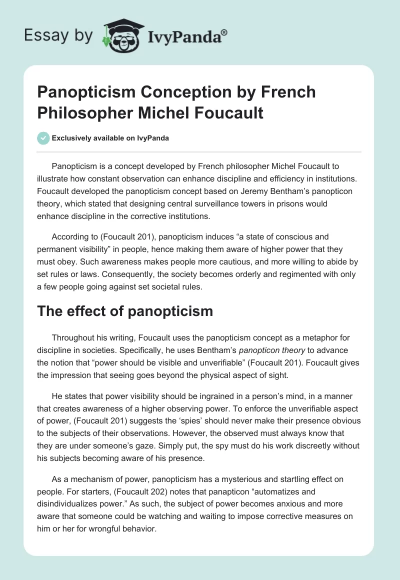 Panopticism Conception by French Philosopher Michel Foucault. Page 1