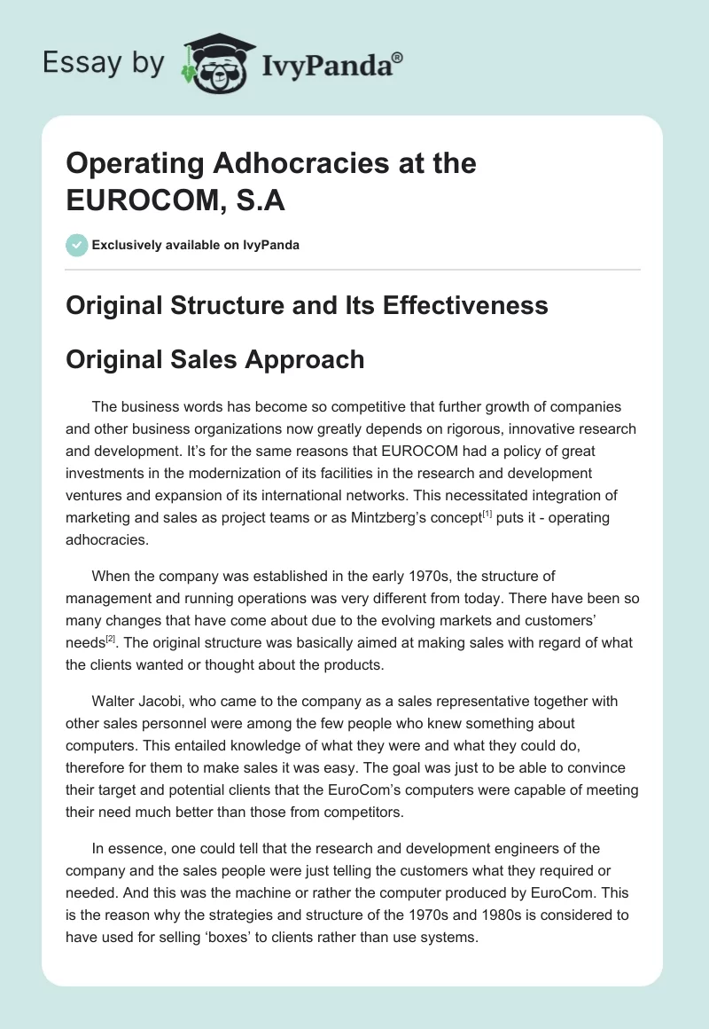 Operating Adhocracies at the EUROCOM, S.A. Page 1