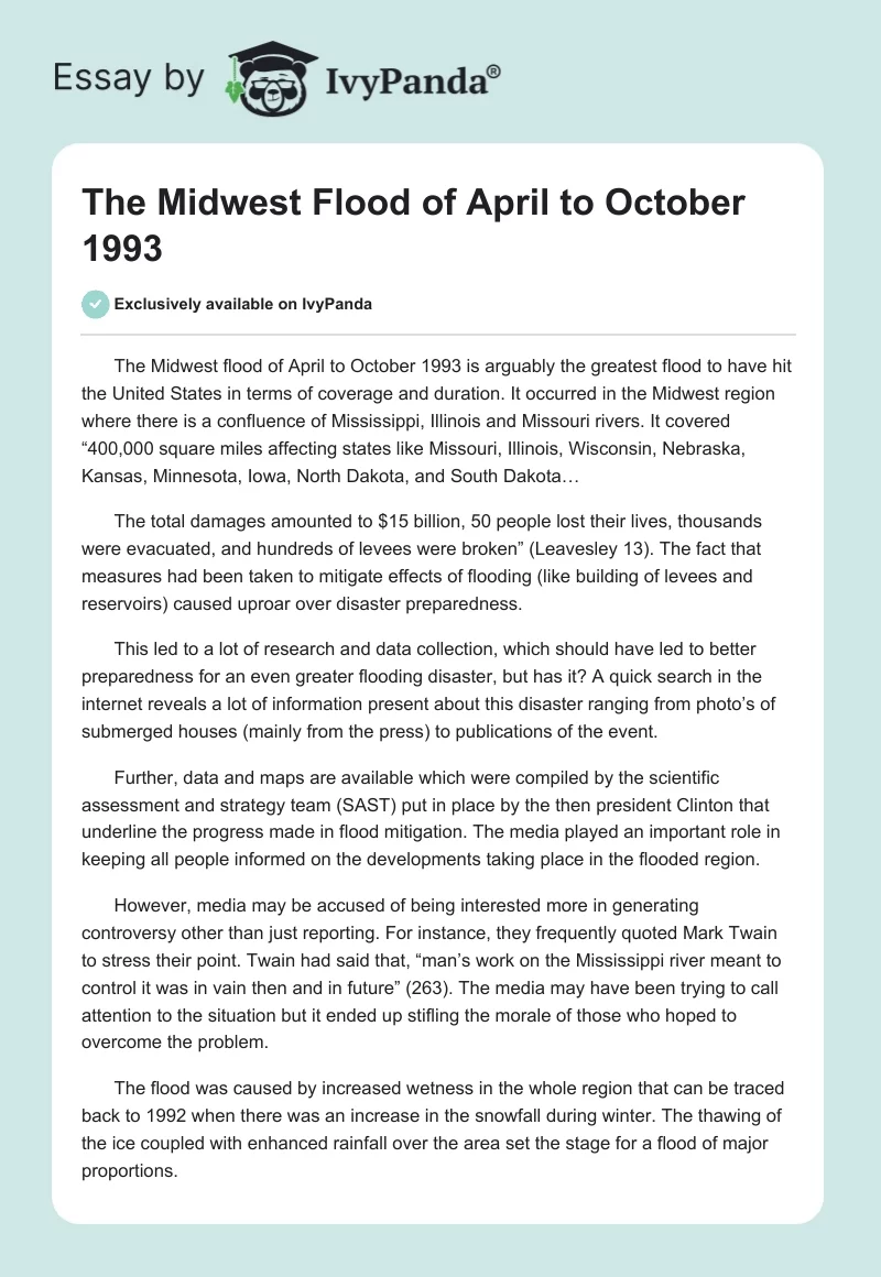 The Midwest Flood of April to October 1993. Page 1