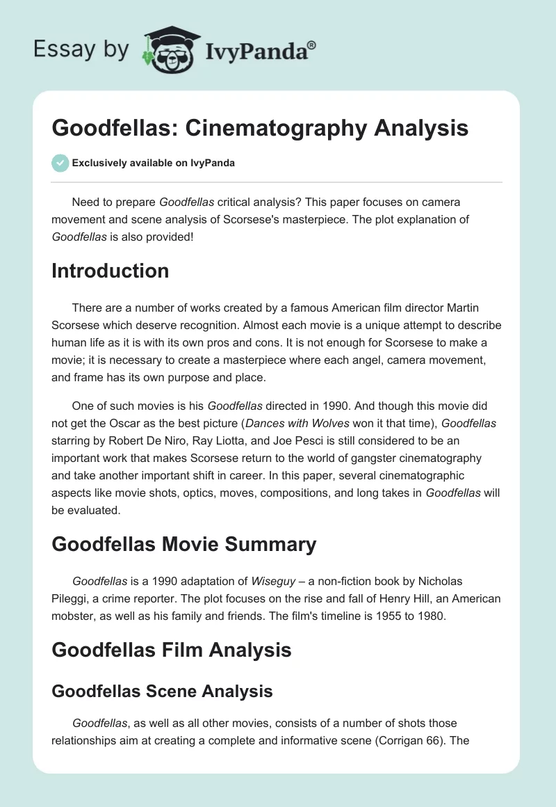 Goodfellas: Cinematography Analysis. Page 1