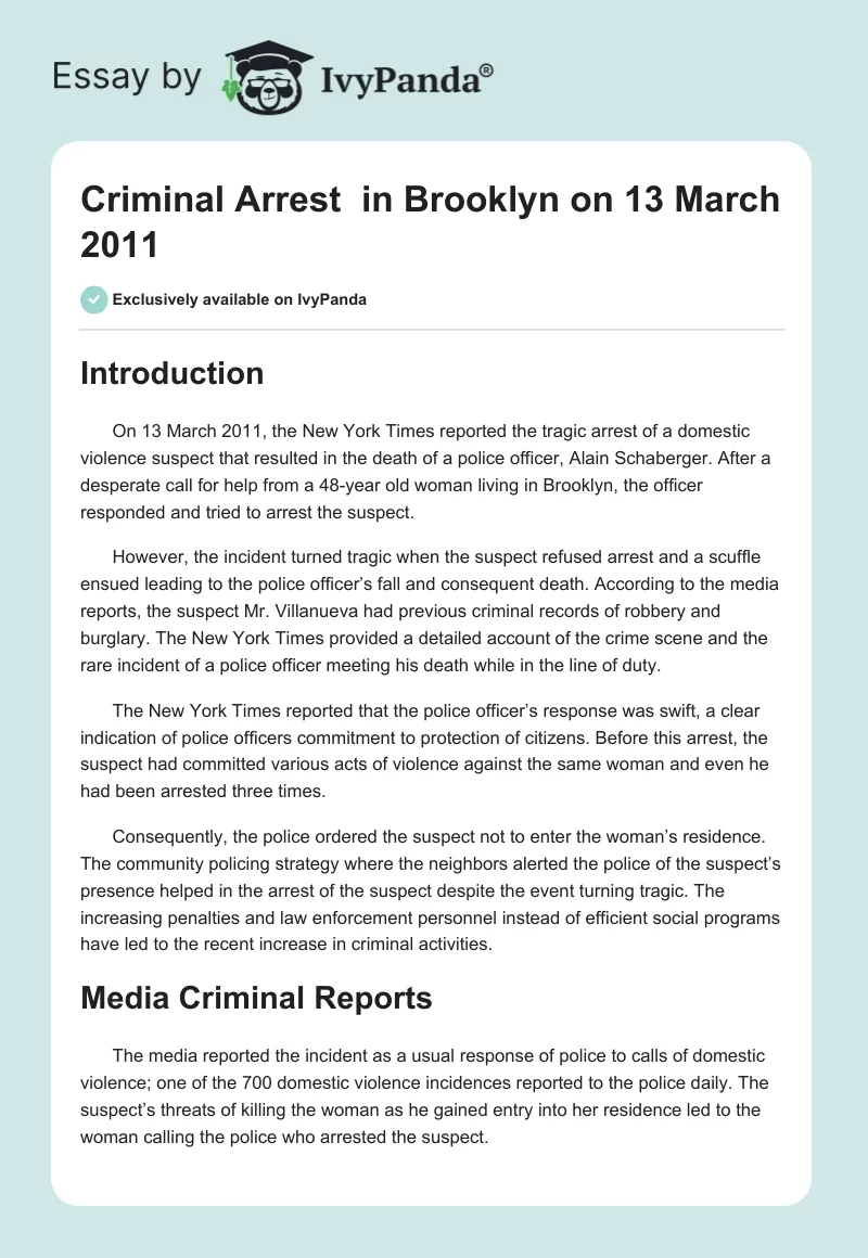 Criminal Arrest  in Brooklyn on 13 March 2011. Page 1