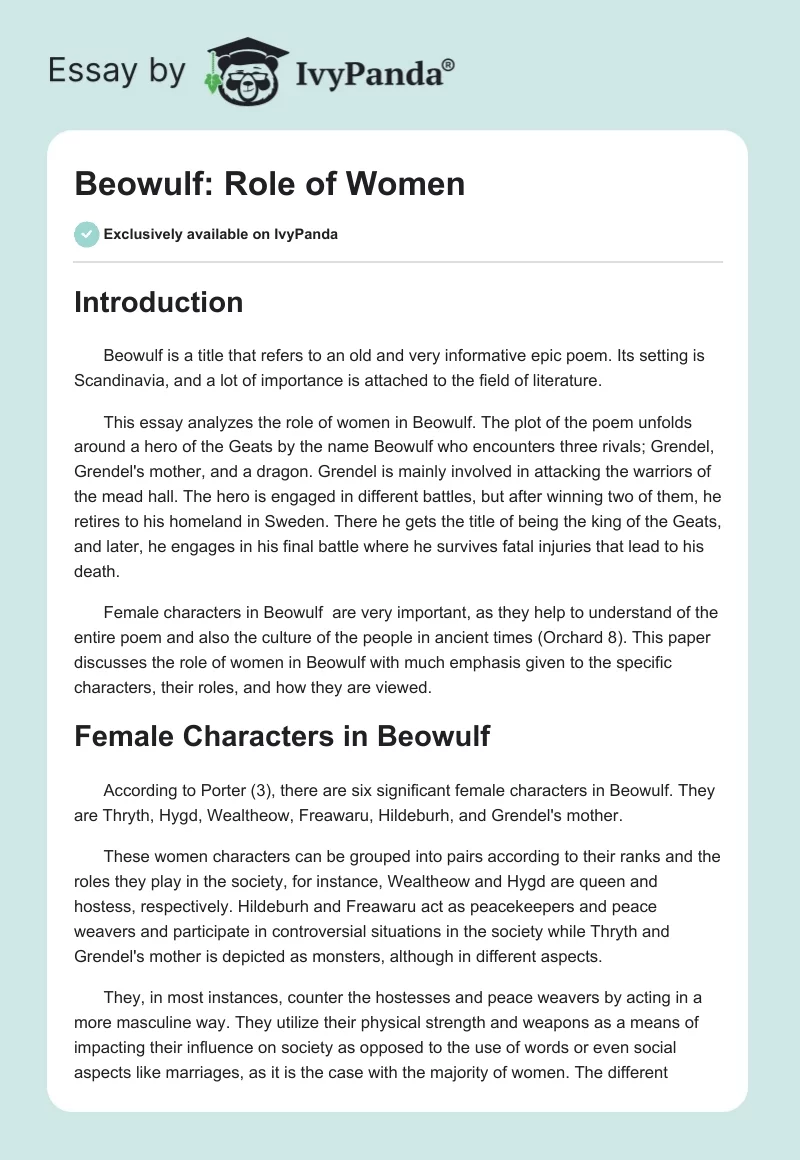 Beowulf: Role of Women. Page 1