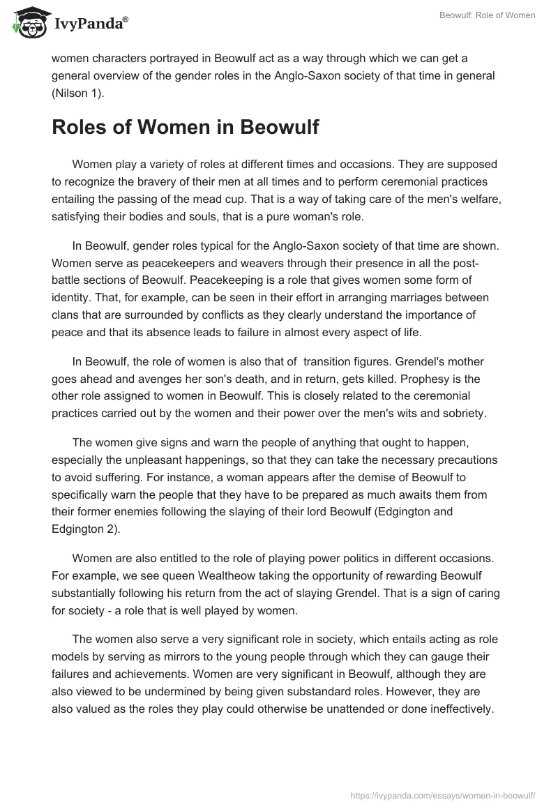 Beowulf: Role of Women. Page 2