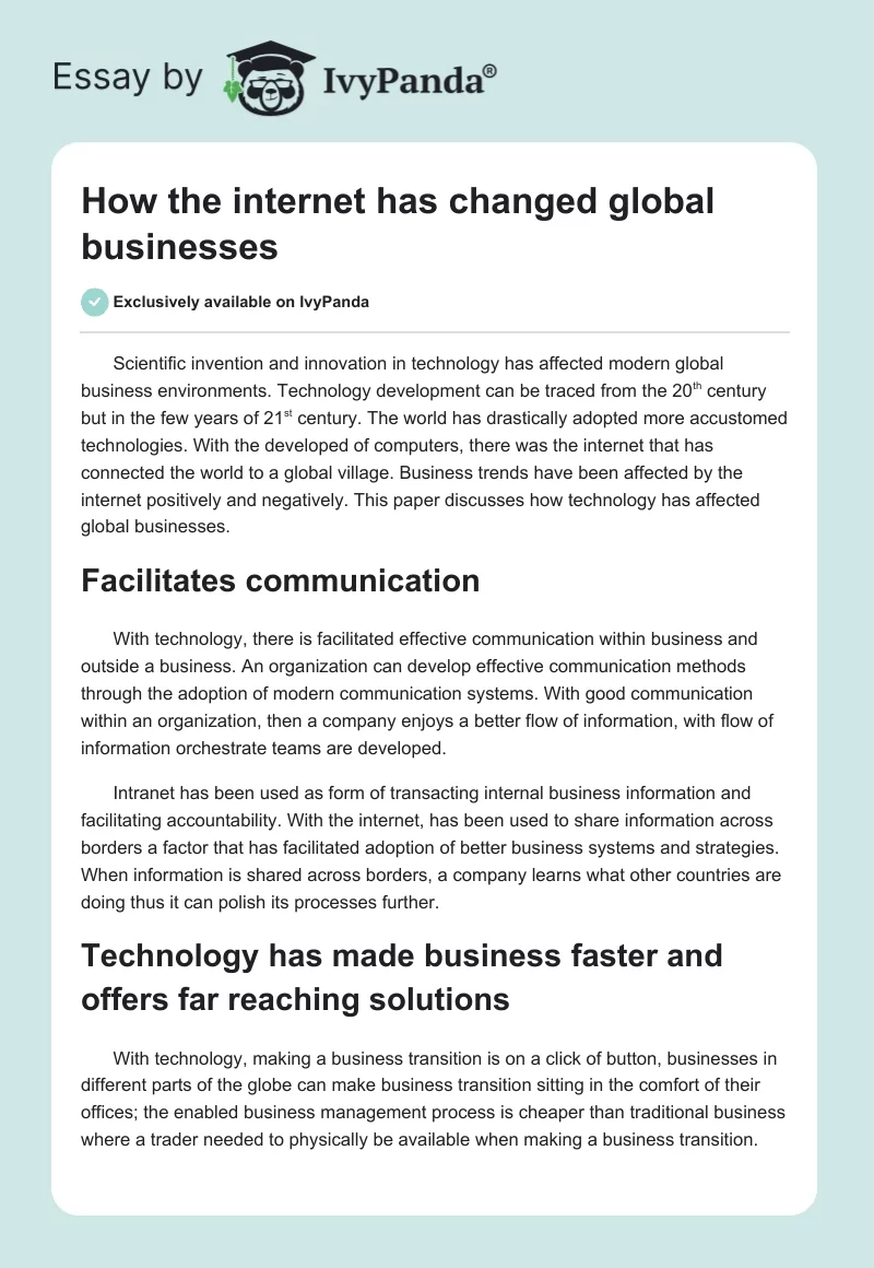 How the Internet Has Changed Global Businesses. Page 1