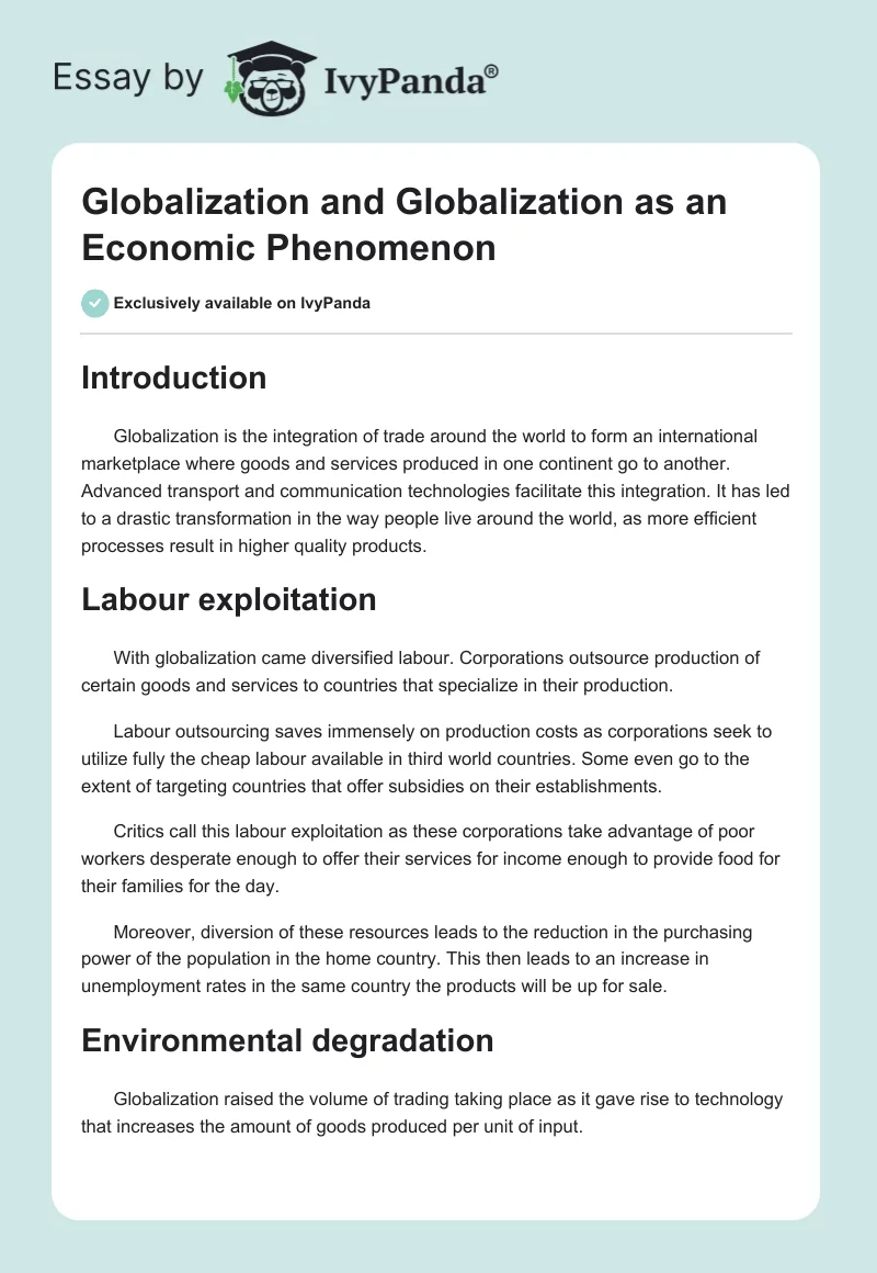 Globalization and Globalization as an Economic Phenomenon. Page 1