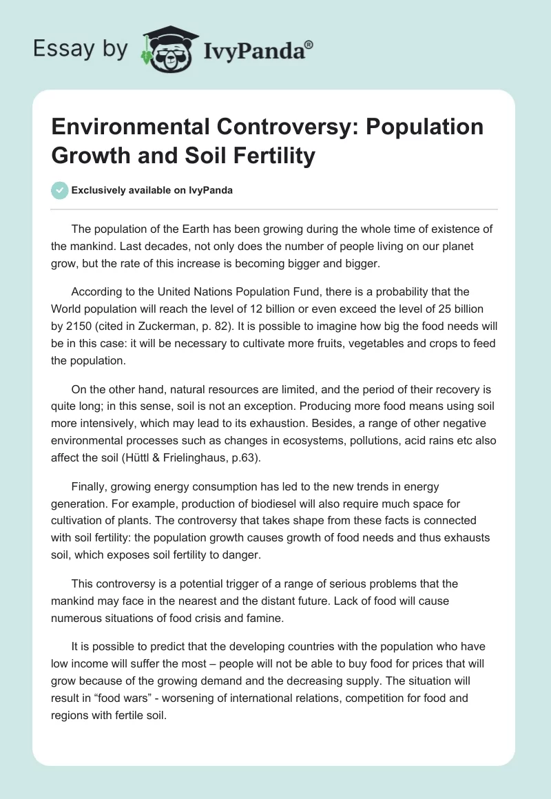 Environmental Controversy: Population Growth and Soil Fertility. Page 1