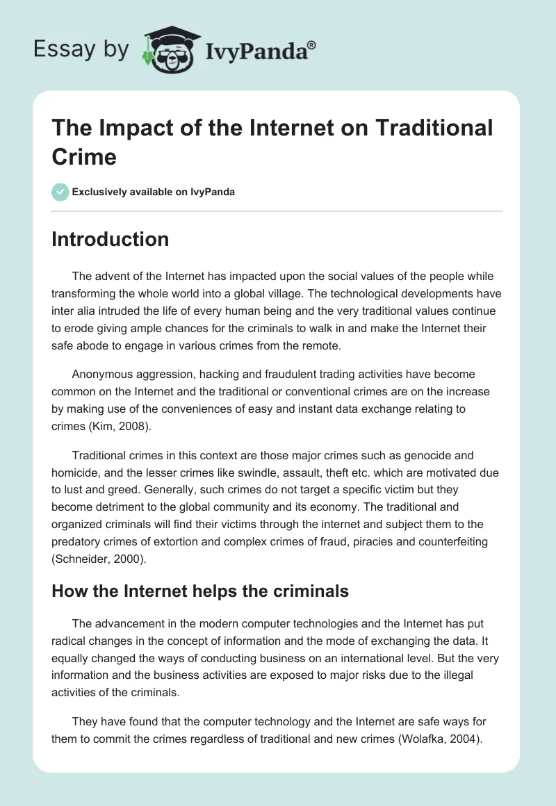 The Impact of the Internet on Traditional Crime. Page 1