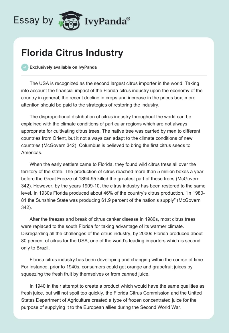 Florida Citrus Industry. Page 1