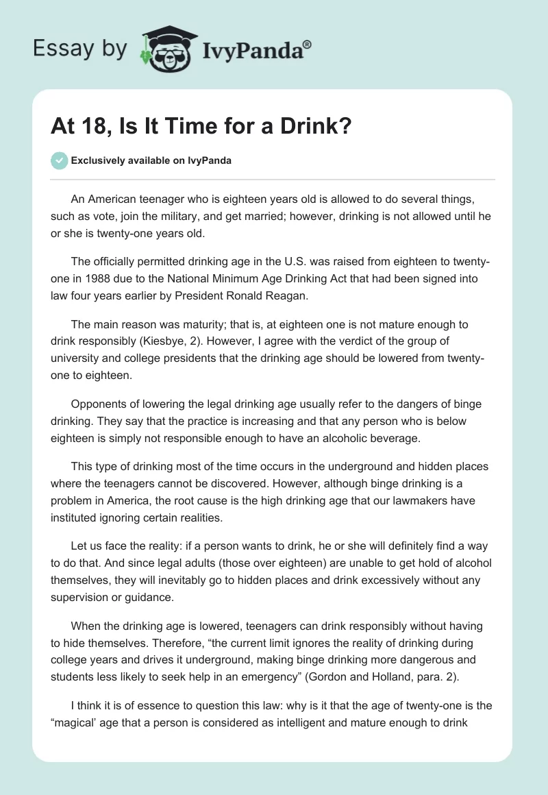 At 18, Is It Time for a Drink?. Page 1