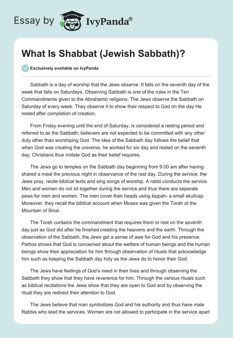 What Is Shabbat (Jewish Sabbath)?. Page 1