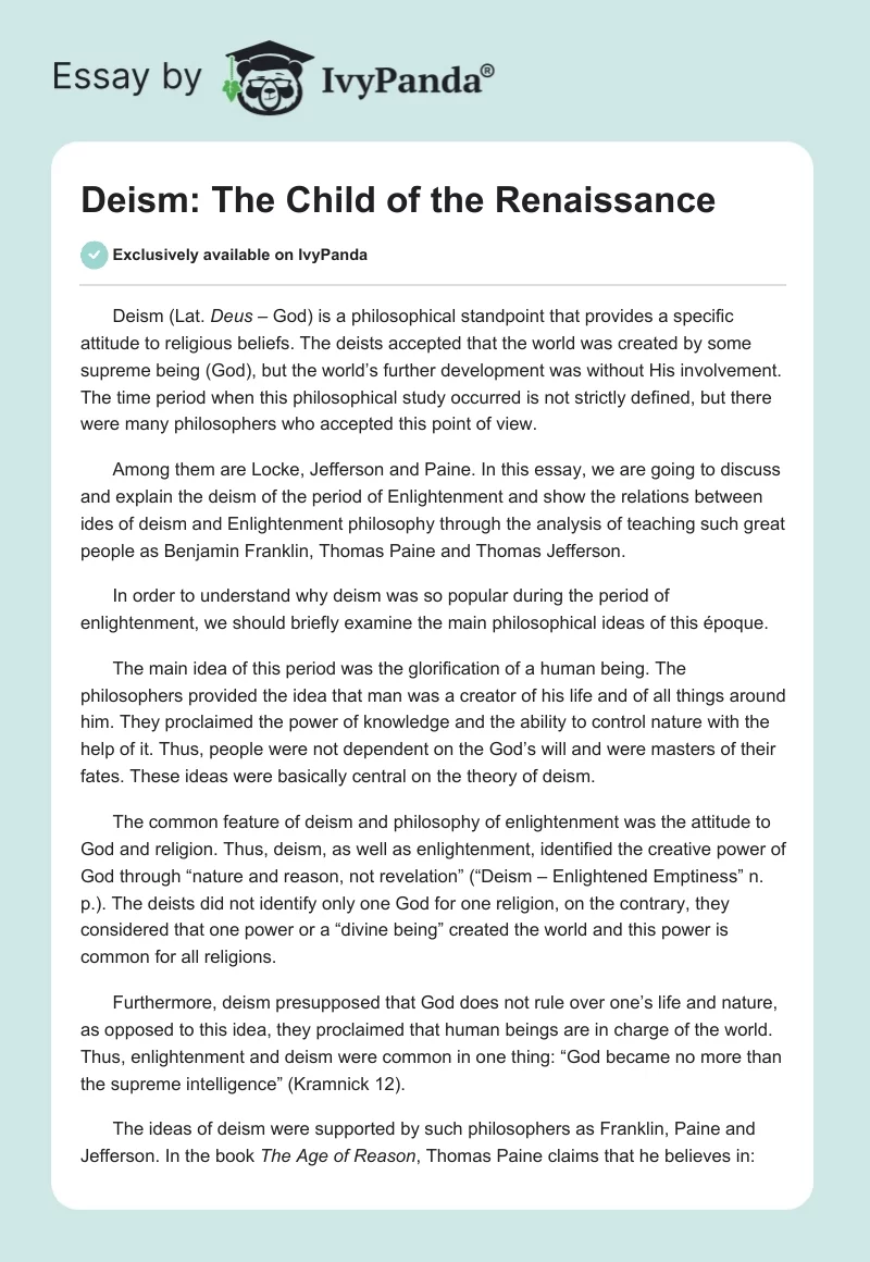 Deism: The Child of the Renaissance. Page 1