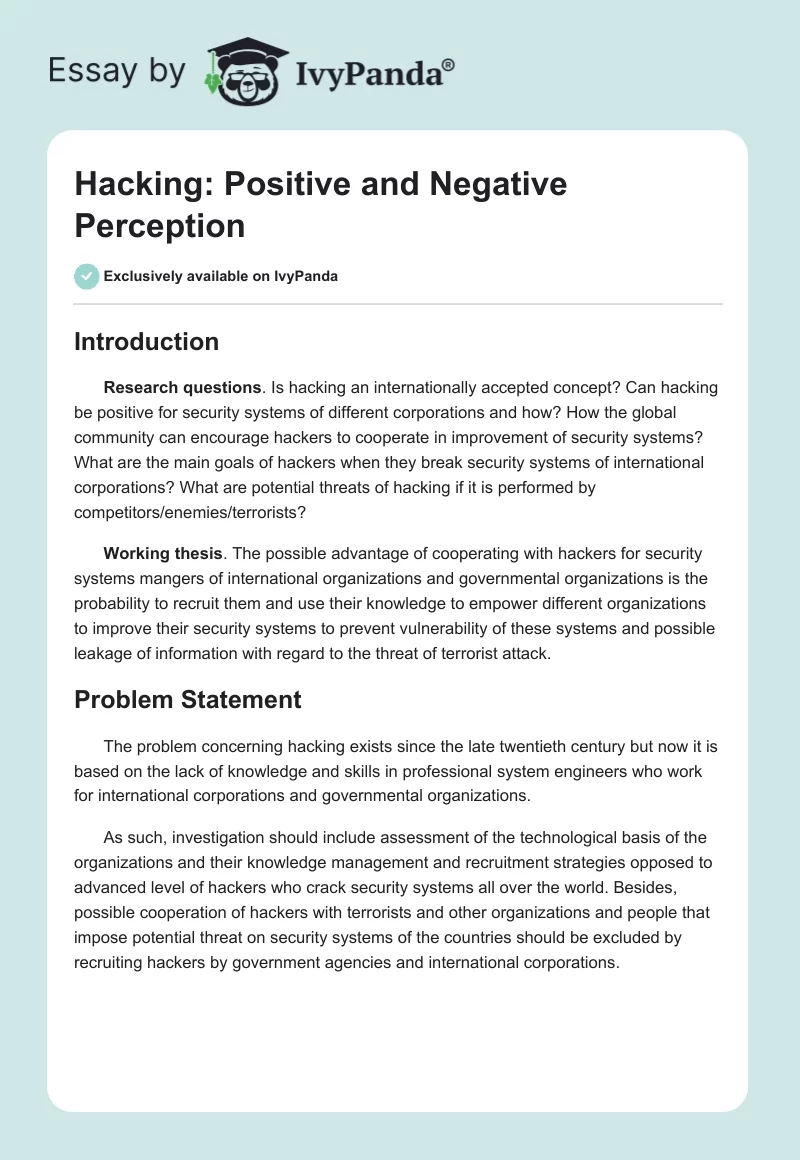 Hacking: Positive and Negative Perception. Page 1