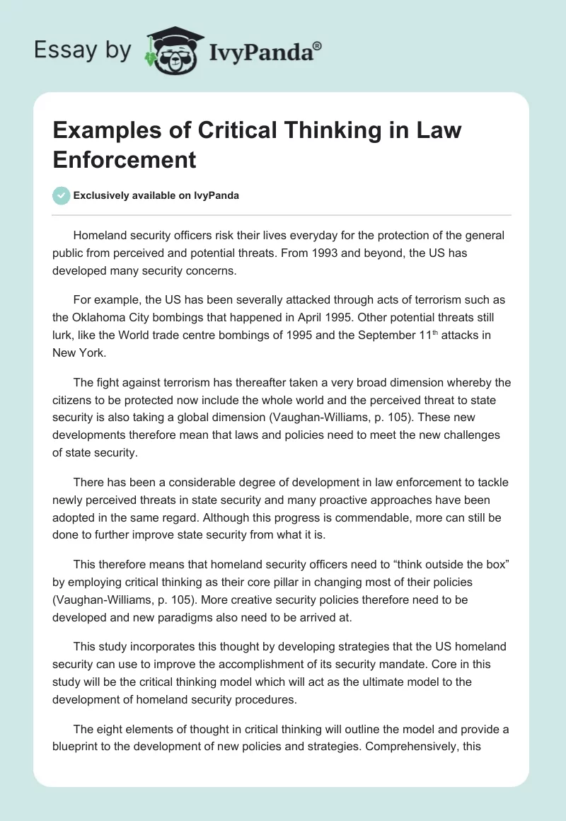 Examples of Critical Thinking in Law Enforcement. Page 1
