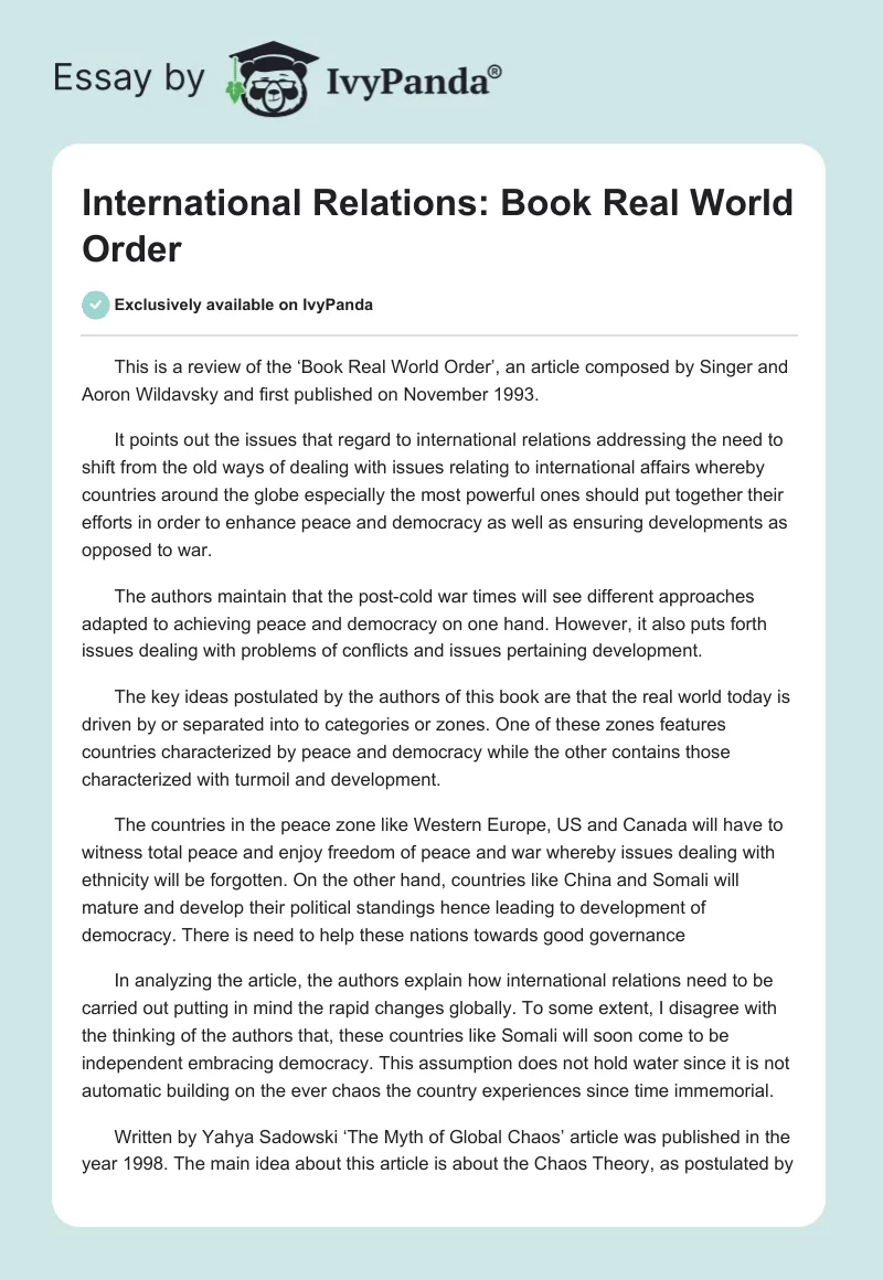 International Relations: Book Real World Order. Page 1
