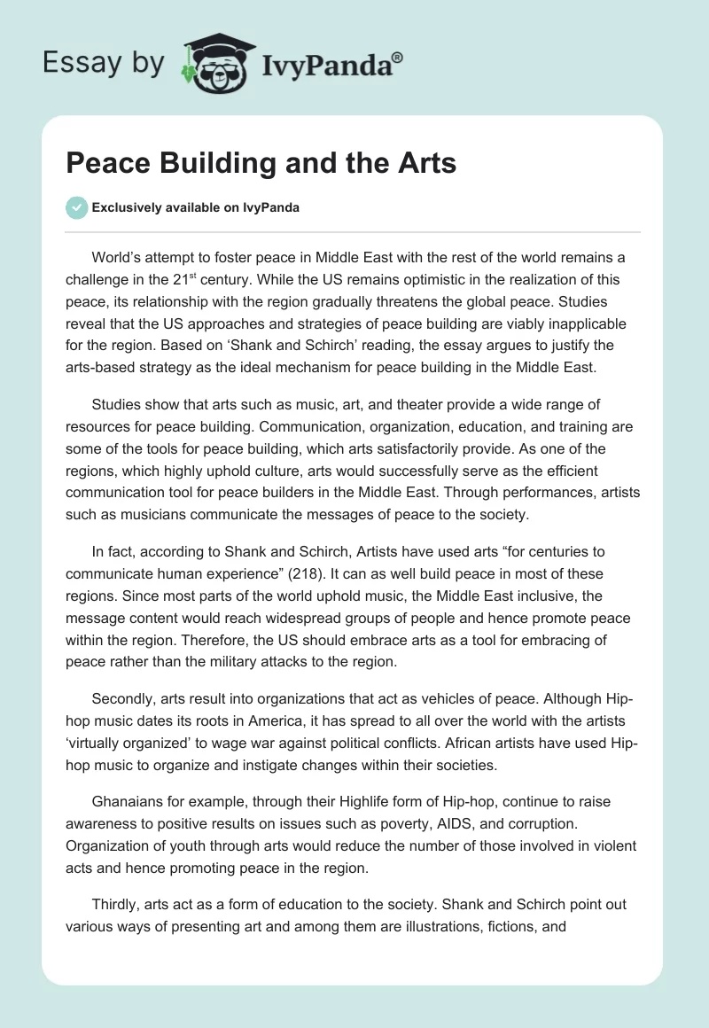 Peace Building and the Arts. Page 1
