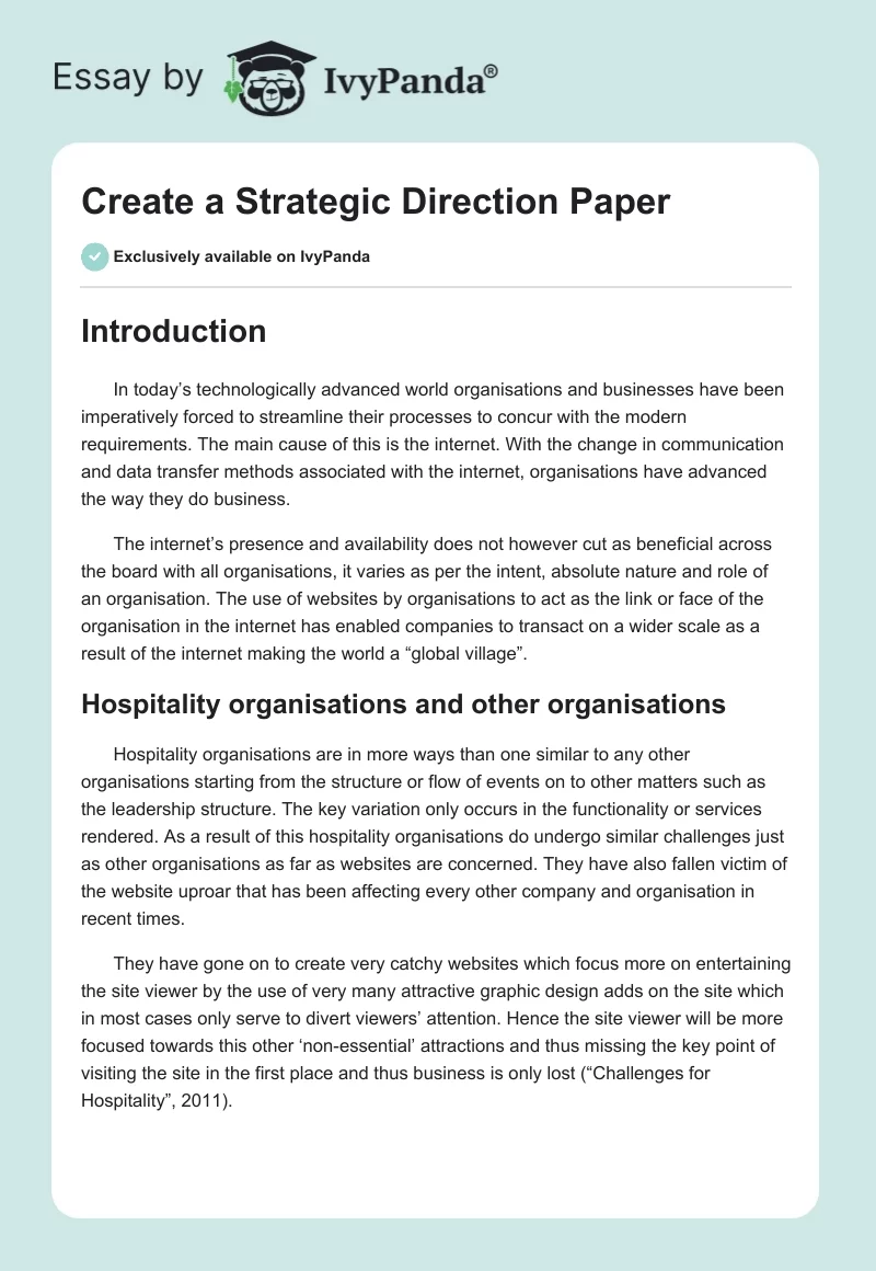 Create a Strategic Direction Paper. Page 1