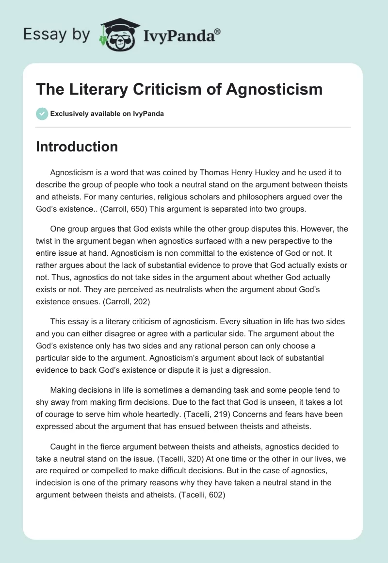 The Literary Criticism of Agnosticism. Page 1