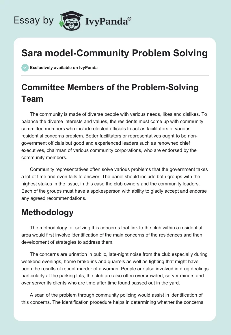 Sara Model-Community Problem Solving. Page 1