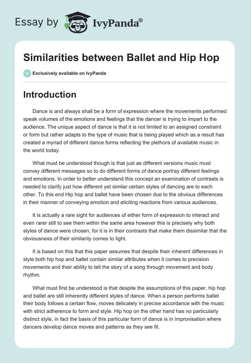 Similarities between Ballet and Hip Hop. Page 1
