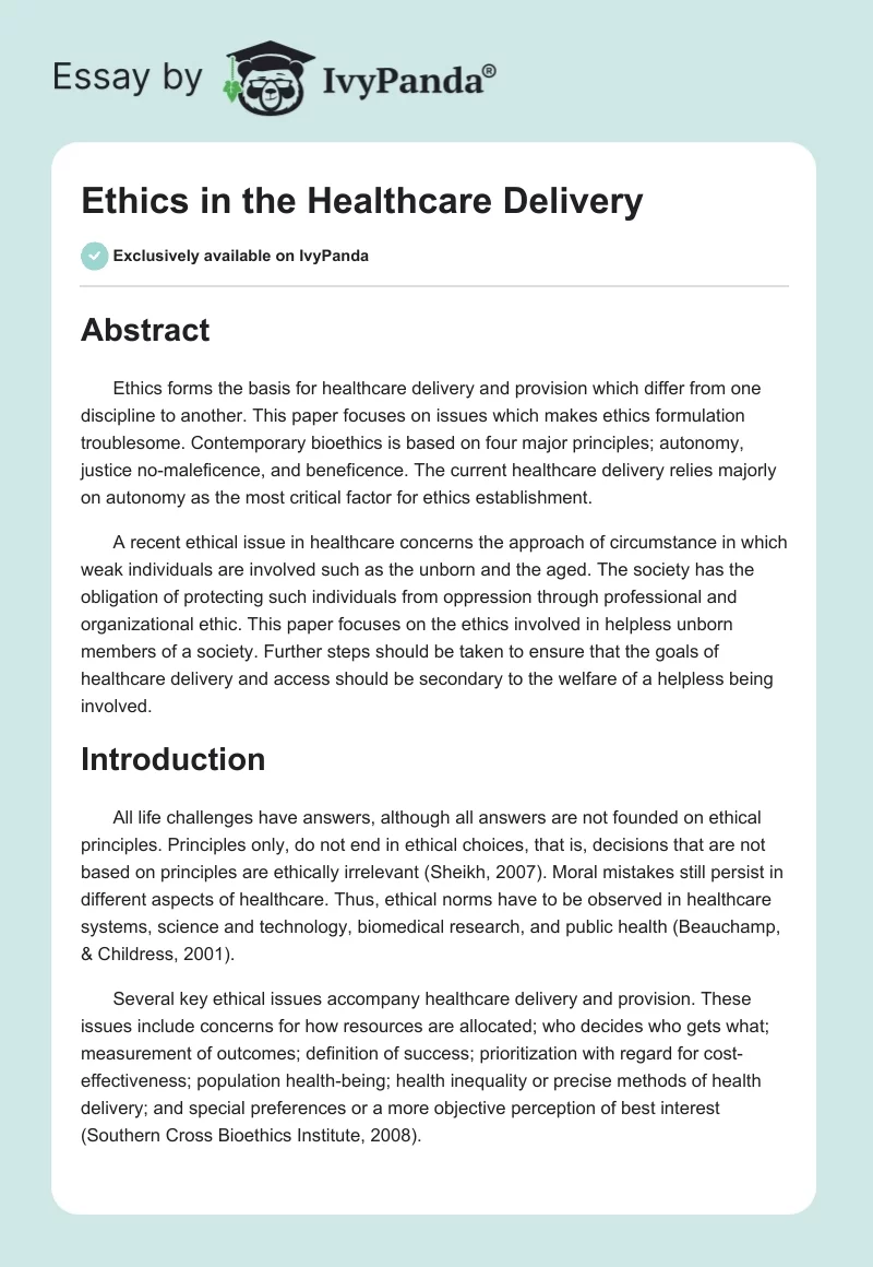 Ethics in the Healthcare Delivery. Page 1