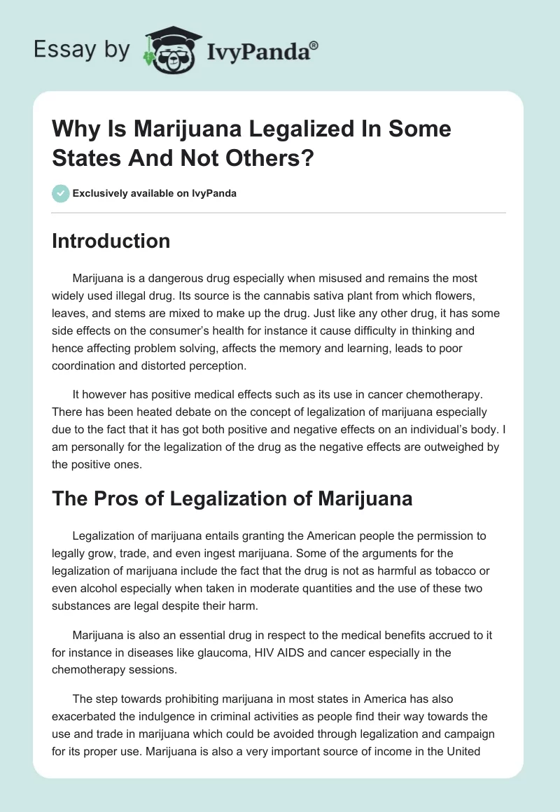 Why Is Marijuana Legalized In Some States And Not Others?. Page 1