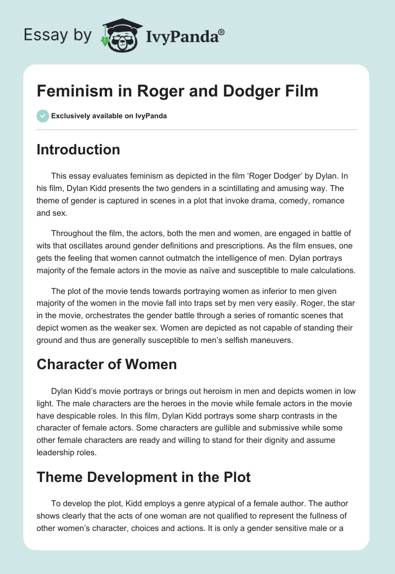 Feminism in Roger and Dodger Film. Page 1