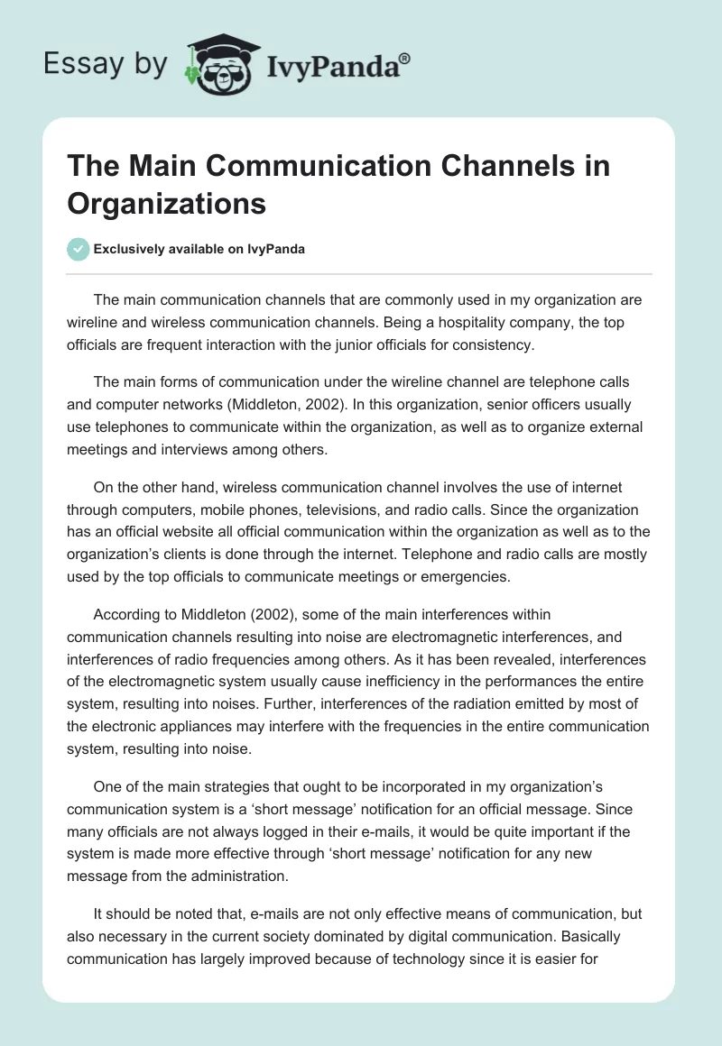 The Main Communication Channels in Organizations. Page 1