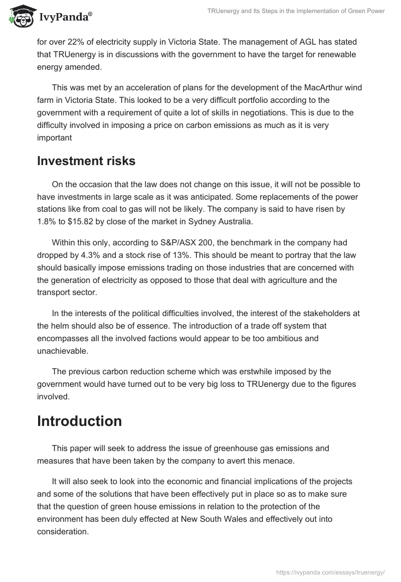 TRUenergy and Its Steps in the Implementation of Green Power. Page 3