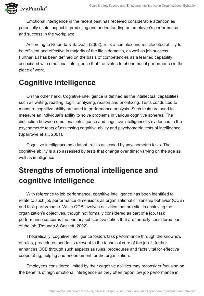 Cognitive Intelligence and Emotional Intelligence in Organisational Behavior. Page 2